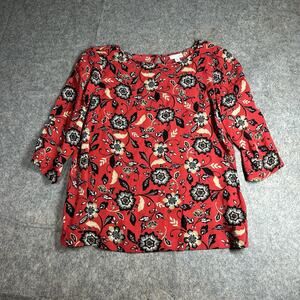 J. Jill Top Women’s Medium Petite Floral Boat Neck 3/4 Sleeve Career Lightweight